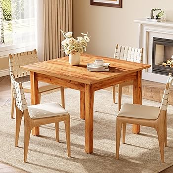 LITTLE TREE 39 Inches Square Dining Table for 4 People, Brown